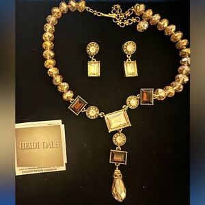 *RARE in box Heidi Daus Topaz Emerald Cut Crystal Necklace and earring set